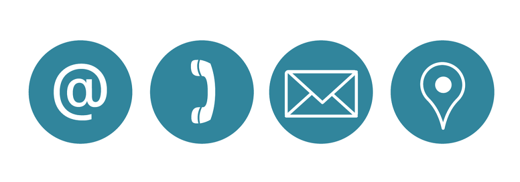 Email, phone, letter, and location icons